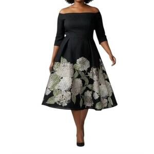 NEW FRASCARA hydrangea off shoulder a-line gown in black